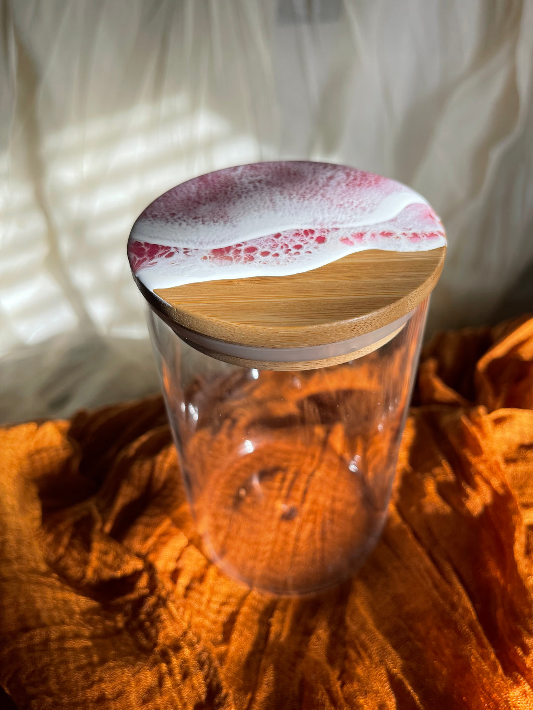 LOVE Hot Pink Ocean 24 oz Glass Storage Jar with Lid