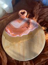Load image into Gallery viewer, JOY Marble Heart Handle Bamboo Serving Board
