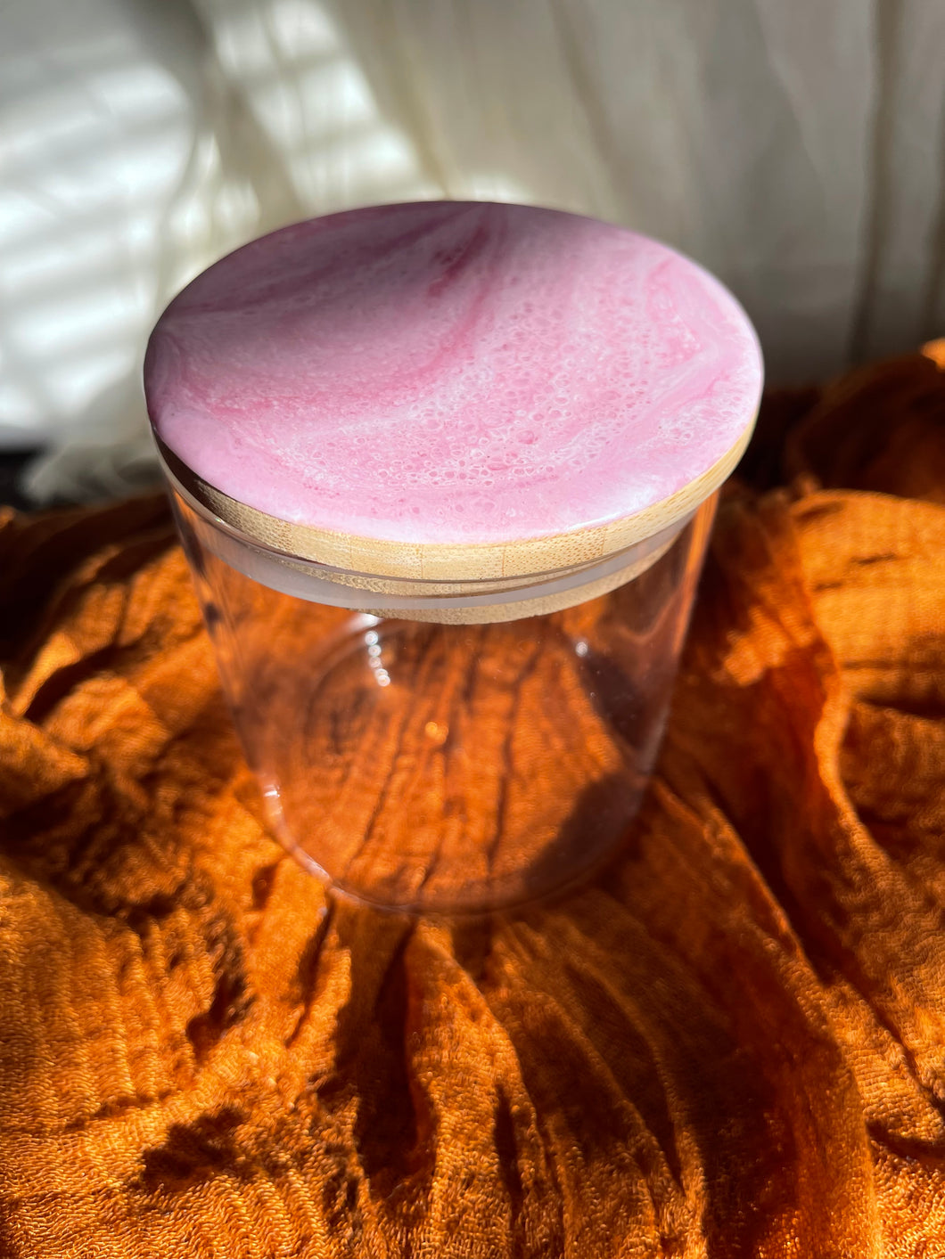 LOVE Pink Marble 14 oz Glass Storage Jar with Lid