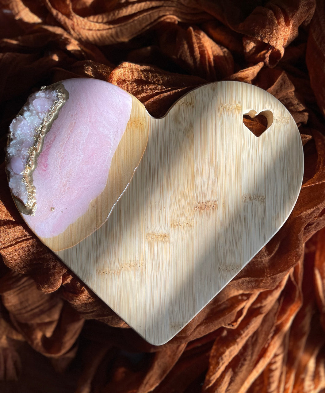 LOVE Marble Heart Bamboo Serving Board