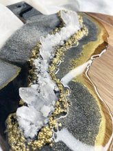 Load image into Gallery viewer, “Nola” Black Marble with Genuine Clear Quartz Serving Board
