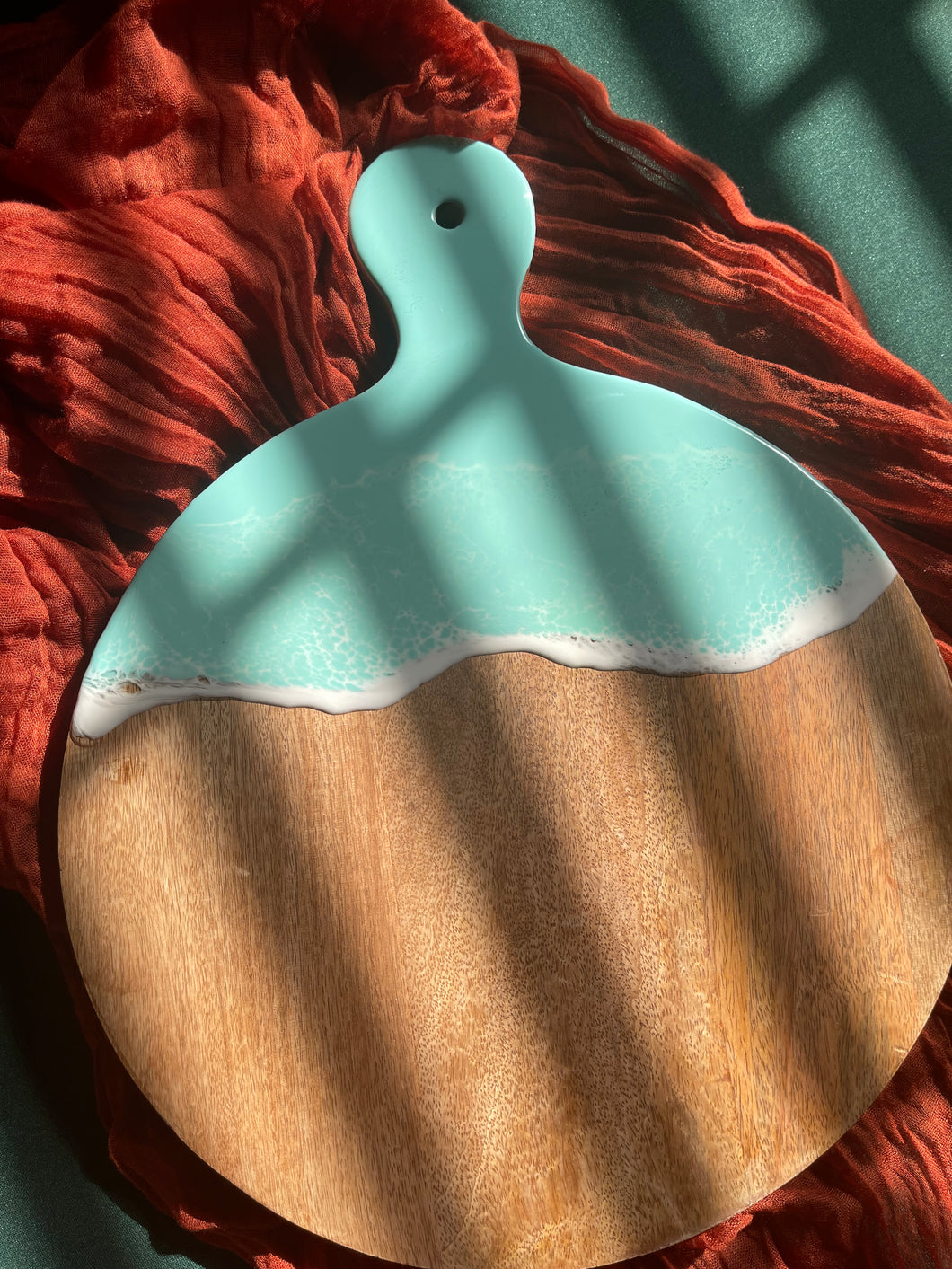 Turquoise Ocean Wave Acacia Serving Board
