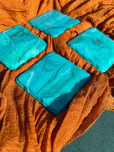 Load image into Gallery viewer, Teal Marble on Slate - 4 Set Coasters
