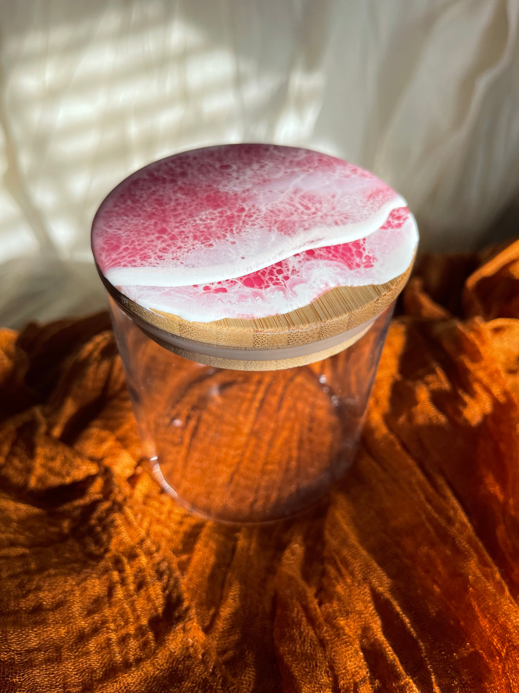 LOVE Hot Pink Ocean 14 oz Glass Storage Jar with Lid