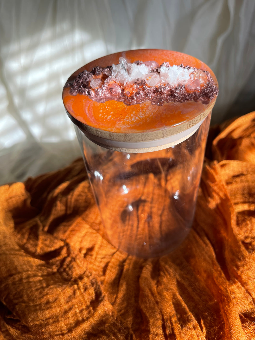 JOY Orange 🍊 Marble with Quartz Crystals 24 oz Glass Storage Jar with Lid