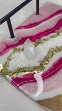 Load and play video in Gallery viewer, “Rosa” Pink Agate Inspired Tray with Genuine Clear Quartz
